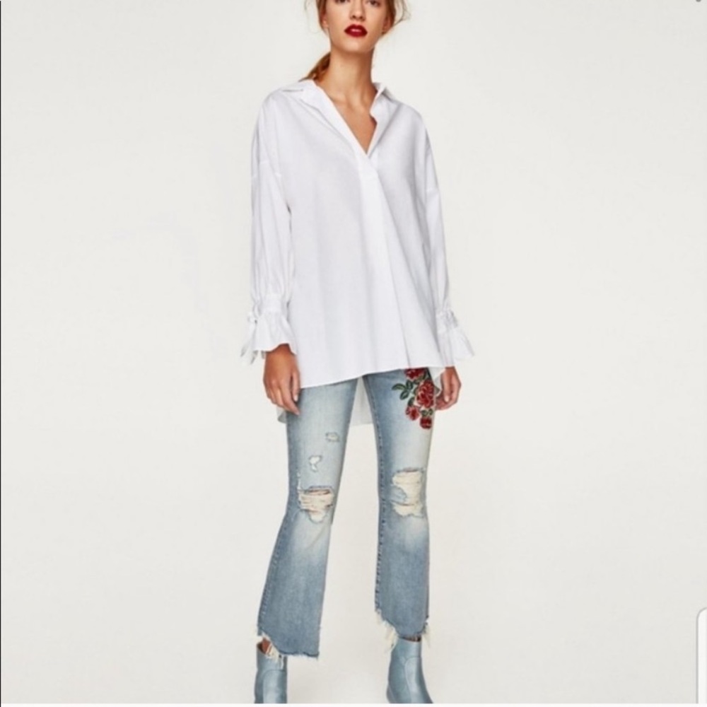Zara Basic Denim Embroidered Crop - image 4